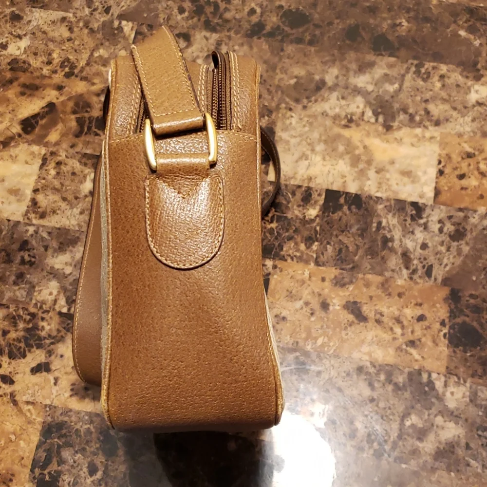 Vintage Gucci GG Diagonal Monogram Canvas Camera Bag with Leather Trim and Strap
